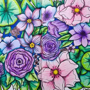 Illustration gribouillis floral feutres aquarellables et noirs, As de Lune Création