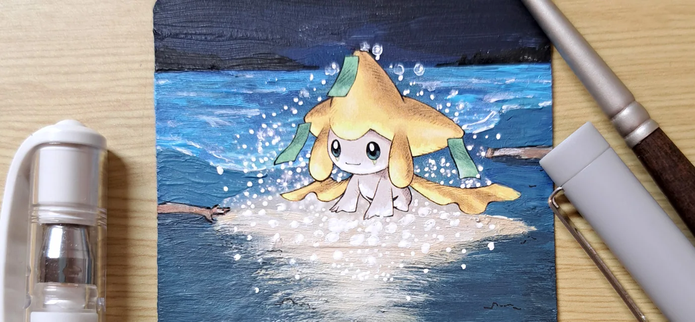 Carte Pokemon Girachi customisée peinture acrylique et feutre noir, matière épaisse