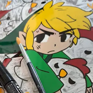 Fan art customisations Link Zelda glass painting rhodoid, peinture acrylique collage pages manga, As de Lune Création
